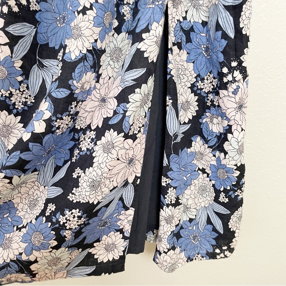 J Crew blue linen daydream zinnia floral smocked 3/4 sleeve dress L Tall - Picture 8 of 15
